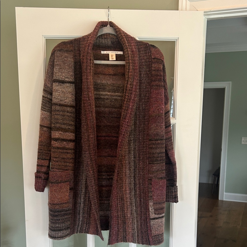 Max Studio Earthy Tones Open Front Cardigan